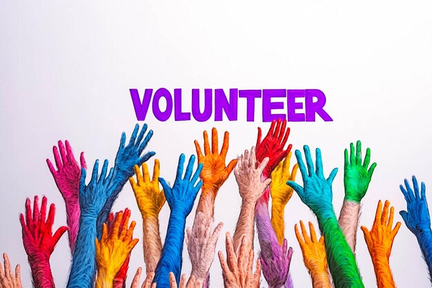 Photo a poster of colorful hands with the word volunteer on it