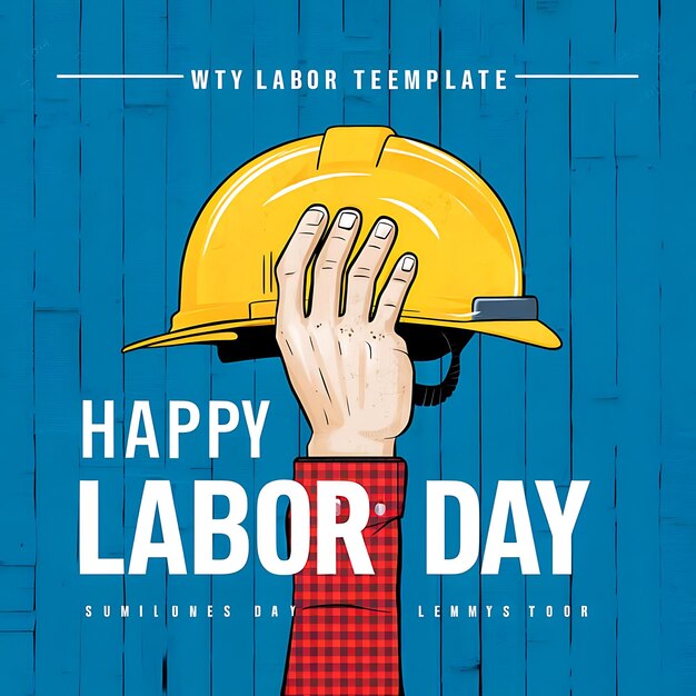 A poster for a construction worker holding a hard hat that says happy labor day