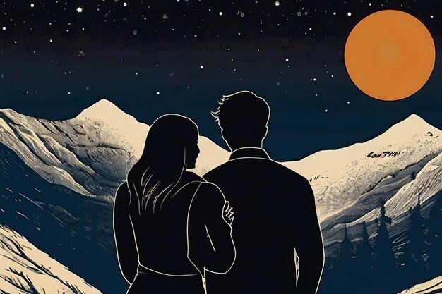 a poster for a couple under a full moon