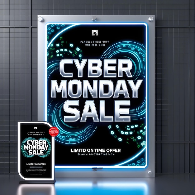 Photo a poster for cyber monday on the street with a bag of cash