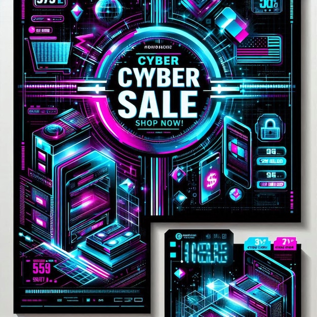 Photo a poster of cyber sale is shown with a cyber sale sign