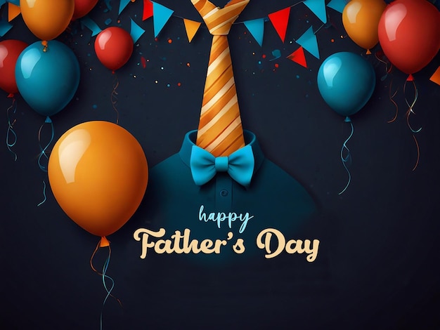 a poster for dads day with colorful balloons and a ribbon that says happy fathers day