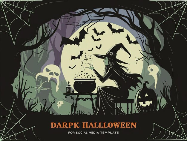 a poster for dark halloween with a witch on the cover