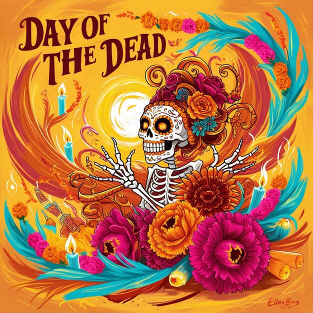 Photo a poster for day of the dead with flowers and the words day of the dead