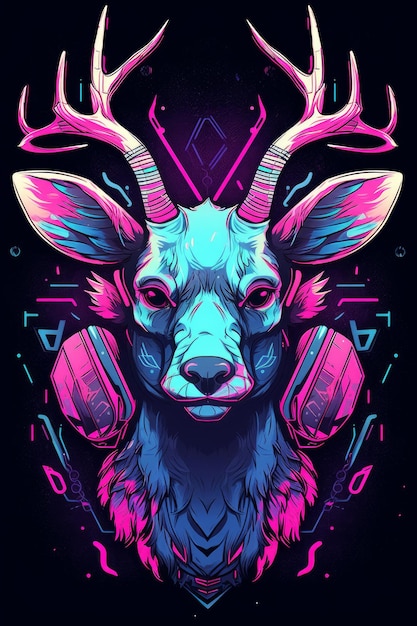 A poster of a deer with a blue head and horns