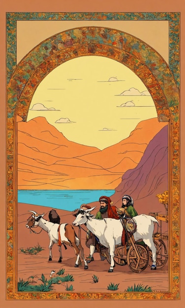 a poster for the desert with men and horses