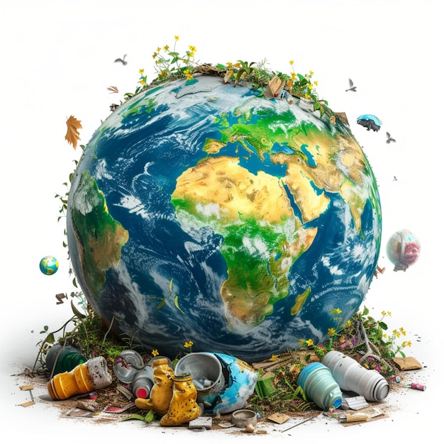 Poster design showing Waste Pollution destroying the ecosystem of Earth