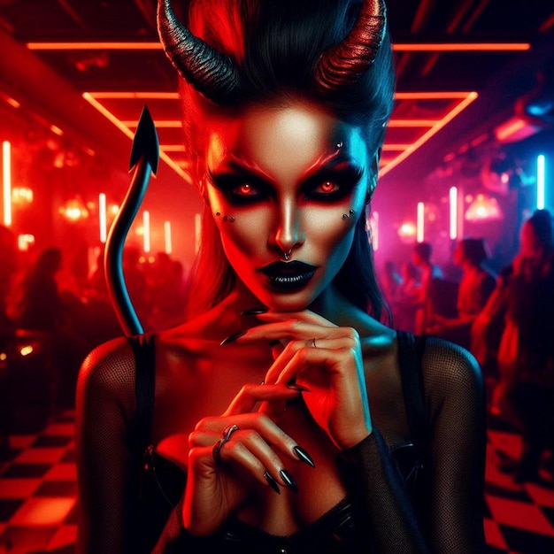 Photo a poster of a devil with a sword in her hand