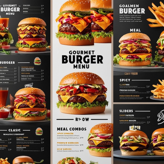 Photo a poster of different types of burgers including burgers and fries