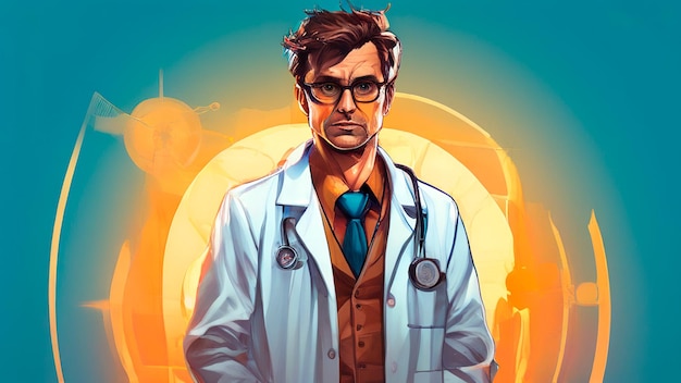 a poster of a doctor with a stethoscope on it