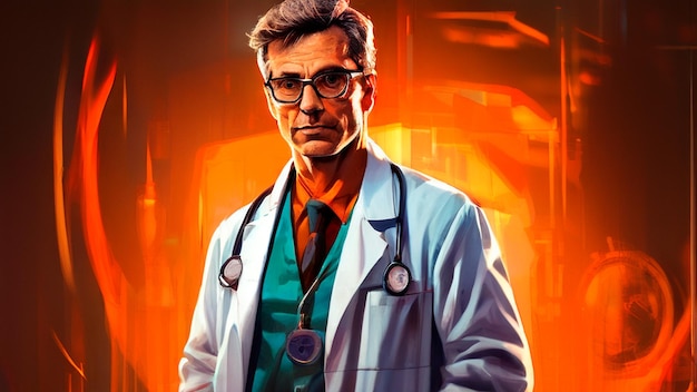 a poster of a doctor with a stethoscope on it