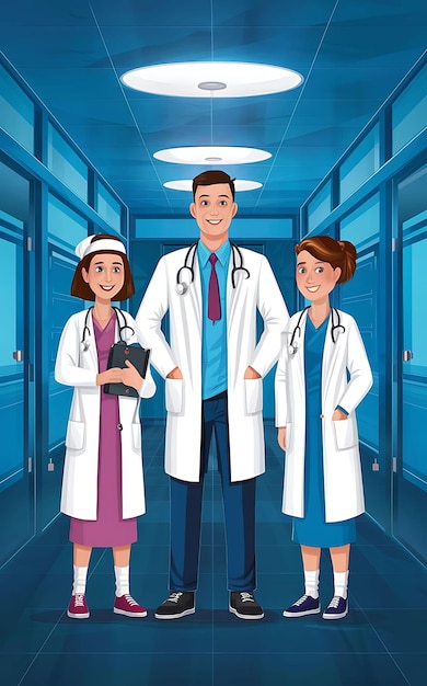 a poster for a doctor with two people in a hospital