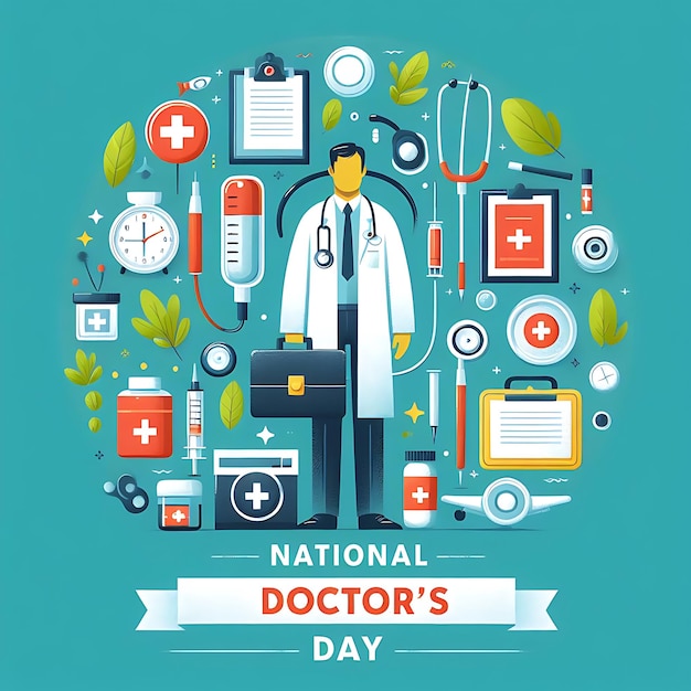 a poster of doctors day poster with a man in a lab coat