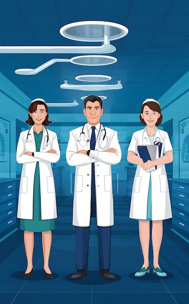 a poster of doctors and a man with a stethoscope on it