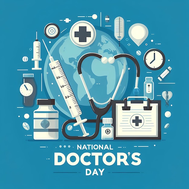 a poster of doctors medical day with a blue background