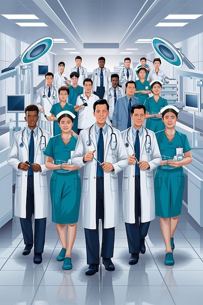 a poster of doctors and nurses with a poster for the hospital