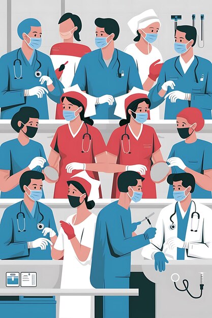 Photo a poster of doctors and nurses with a red uniform