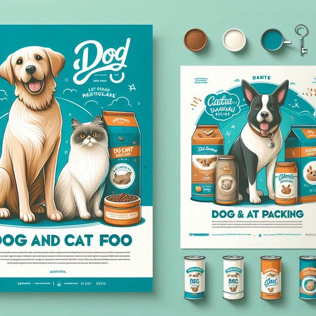 Photo a poster for a dog and a dog and some packaging