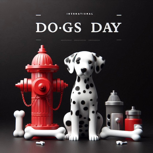 Photo a poster for dogs day day with a red fire hydrant and some other decorations