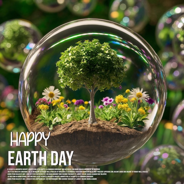 Photo a poster for earth day is displayed in a glass bowl