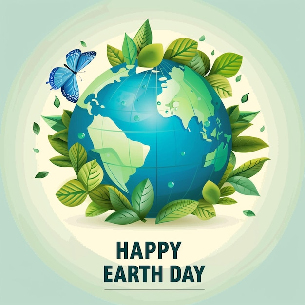 a poster for the earth day with a globe and butterflies around it