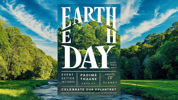 a poster for earth day with trees and sky in the background