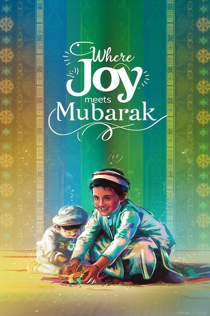 A poster for eid Mubarak with a green background