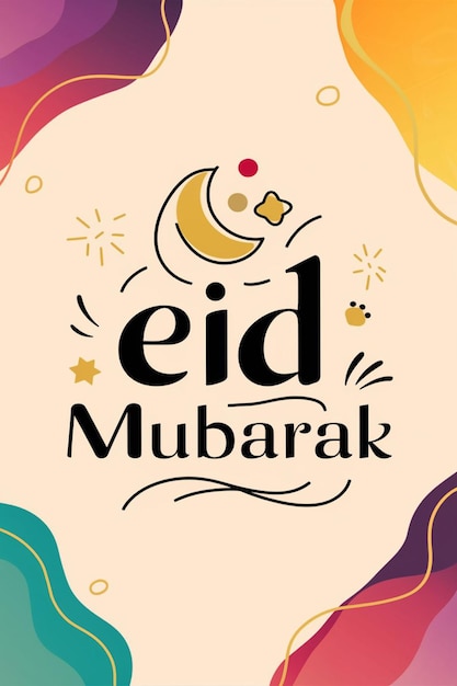 A poster for a eid with a moon and colored stars