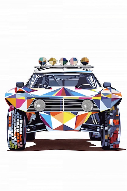 Poster of epic offroad car in minimalist abstract multicolour illustration