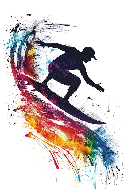 Poster of epic surfing freestyle in minimalist abstract multicolour illustration