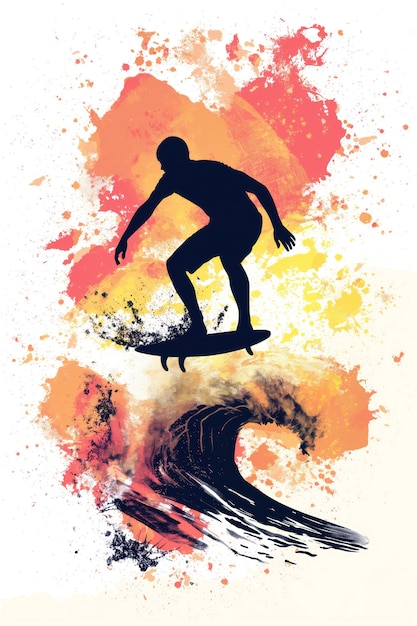 Poster of epic surfing freestyle in minimalist abstract multicolour illustration