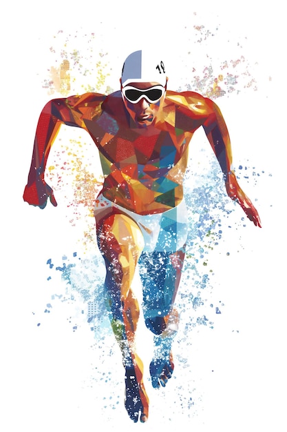 Poster of epic swimming athlete in minimalist abstract multicolour illustration