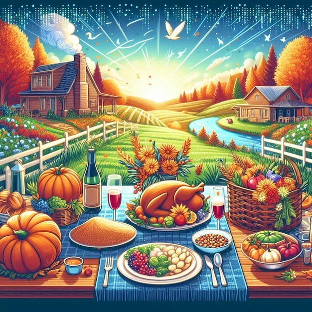 a poster for a fall dinner with a picture of a farm and a house