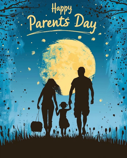 Photo a poster for a family day with a full moon and people walking