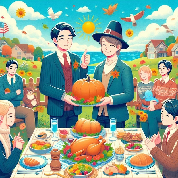 a poster of a family having a thanksgiving dinner