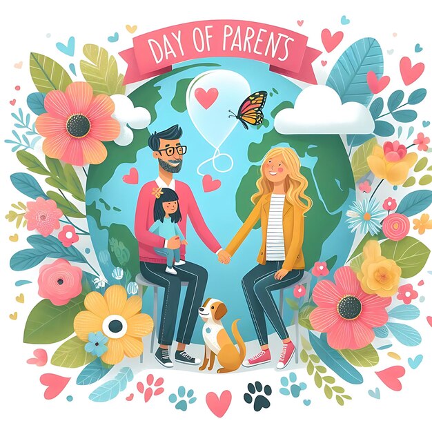 Photo a poster for a family of parents with a heart that says day of birth