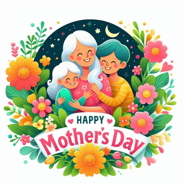 a poster of a family with flowers and the words happy mothers day