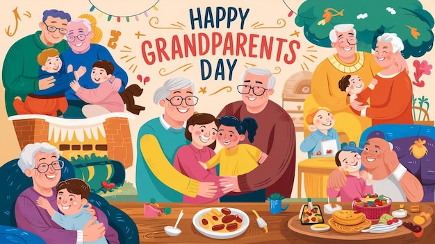 a poster of a family with a happy grandparents day on it