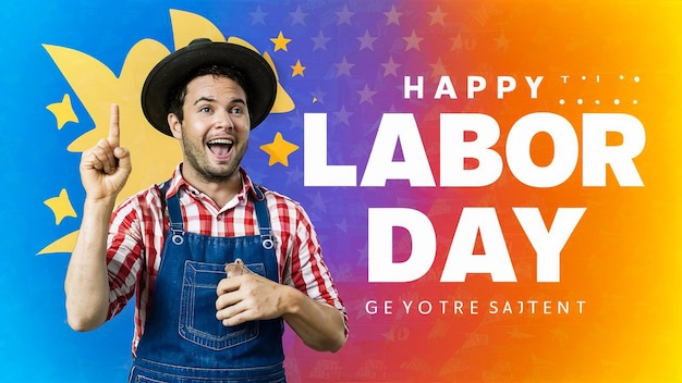 a poster for a farmer with a cowboy hat and a red and blue background