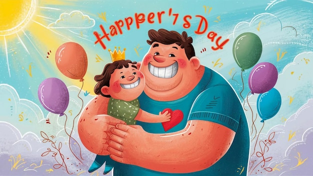 a poster of a father and daughter holding balloons with the words happy birthday