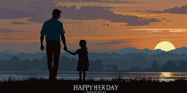 a poster for a father and daughter with the silhouette of their daughter holding hands