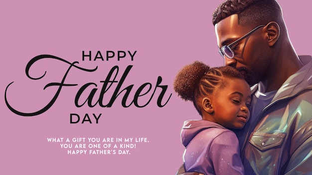 A poster for a father's day with a picture of a girl and a man hugging.