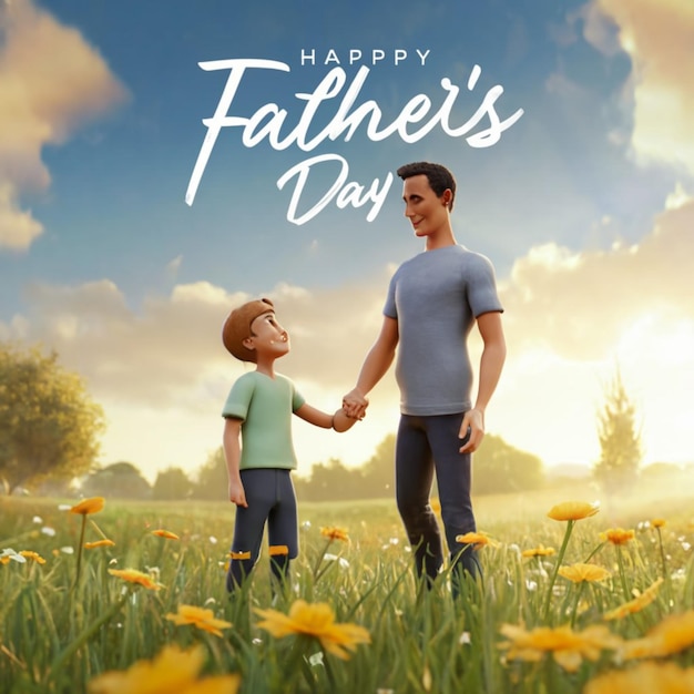 a poster for a father and son holding hands in a field of dandelions