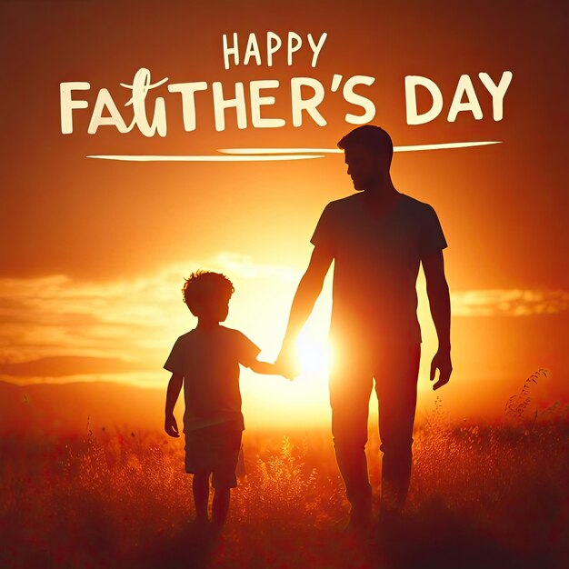 A poster for a father and son holding hands in a field with the sun behind them Fathers day