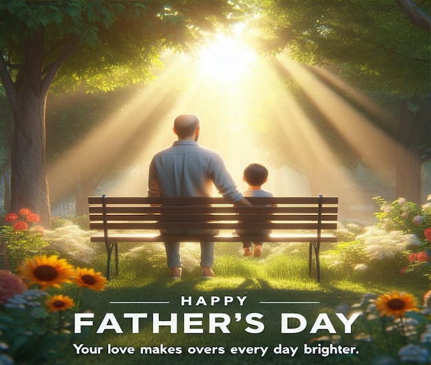 a poster for father and son sitting on a bench with a man and his father sitting on it