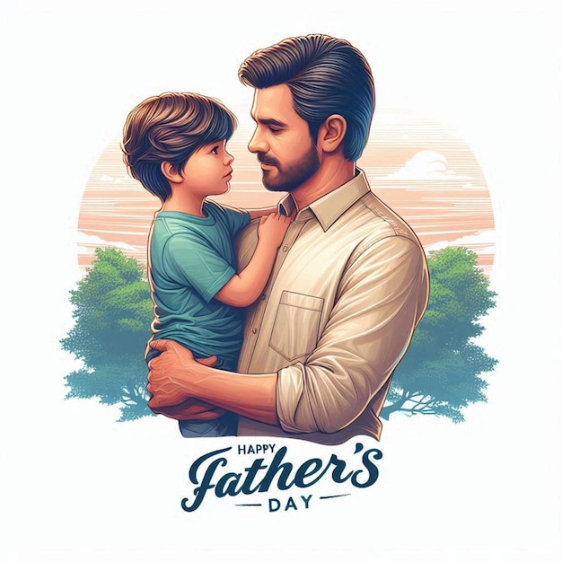 a poster for a father and son with a background of a sunset and a city