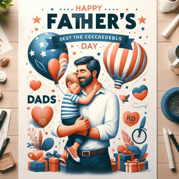 Photo a poster of father and son with a balloon and the words happy fathers day on it