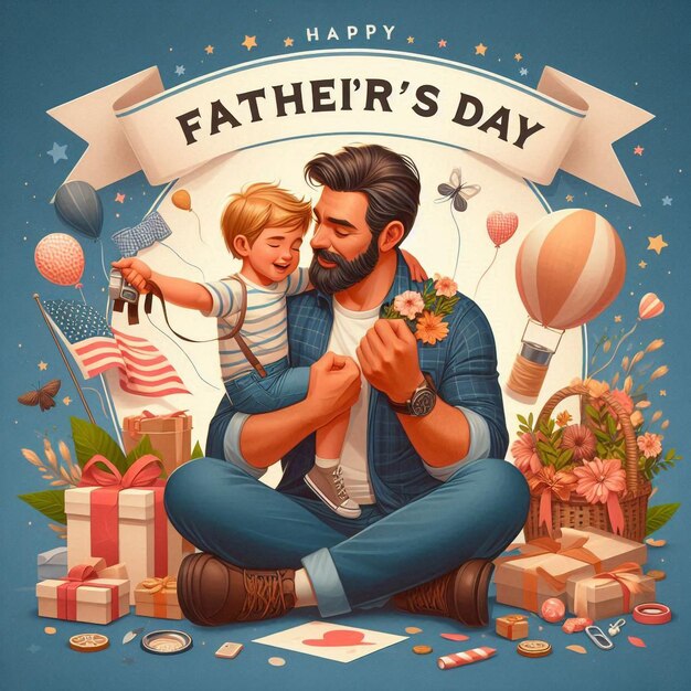 a poster of father and son with a banner that says fathers day on it