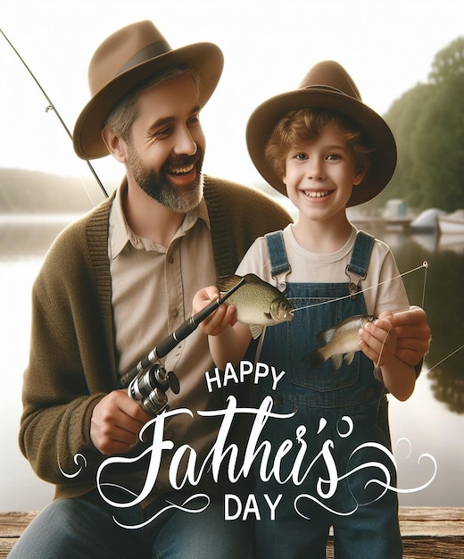 a poster for a father and son with a fish in his hands