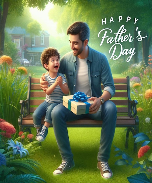 a poster for a father and son with a gift on it